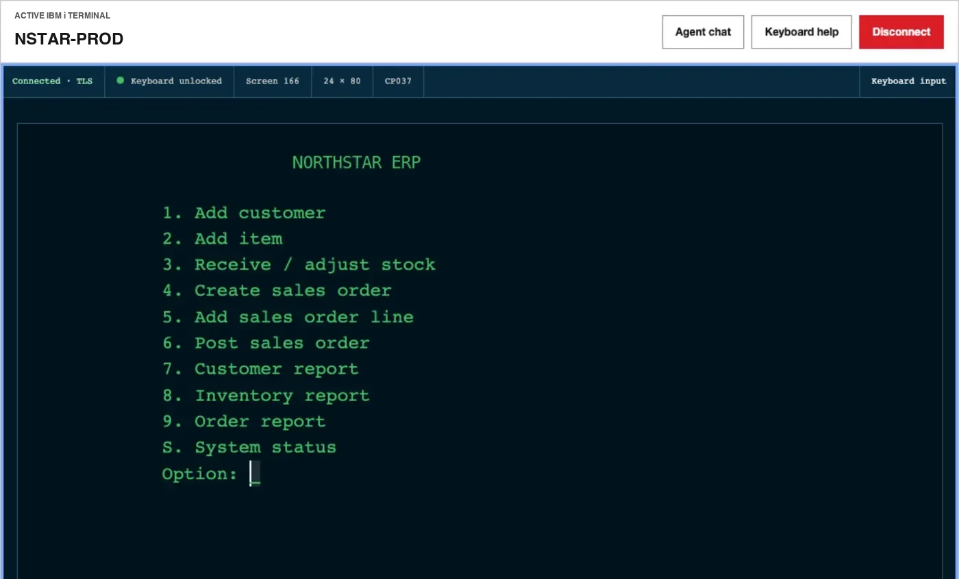 PristineScreen400 live IBM i application demonstration workspace