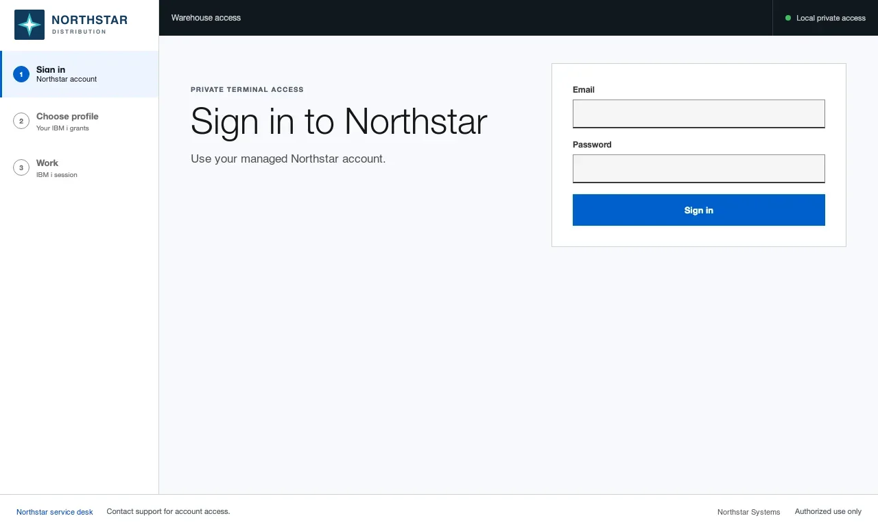 Northstar branded sign-in experience created with the PristineScreen400 Brand Kit